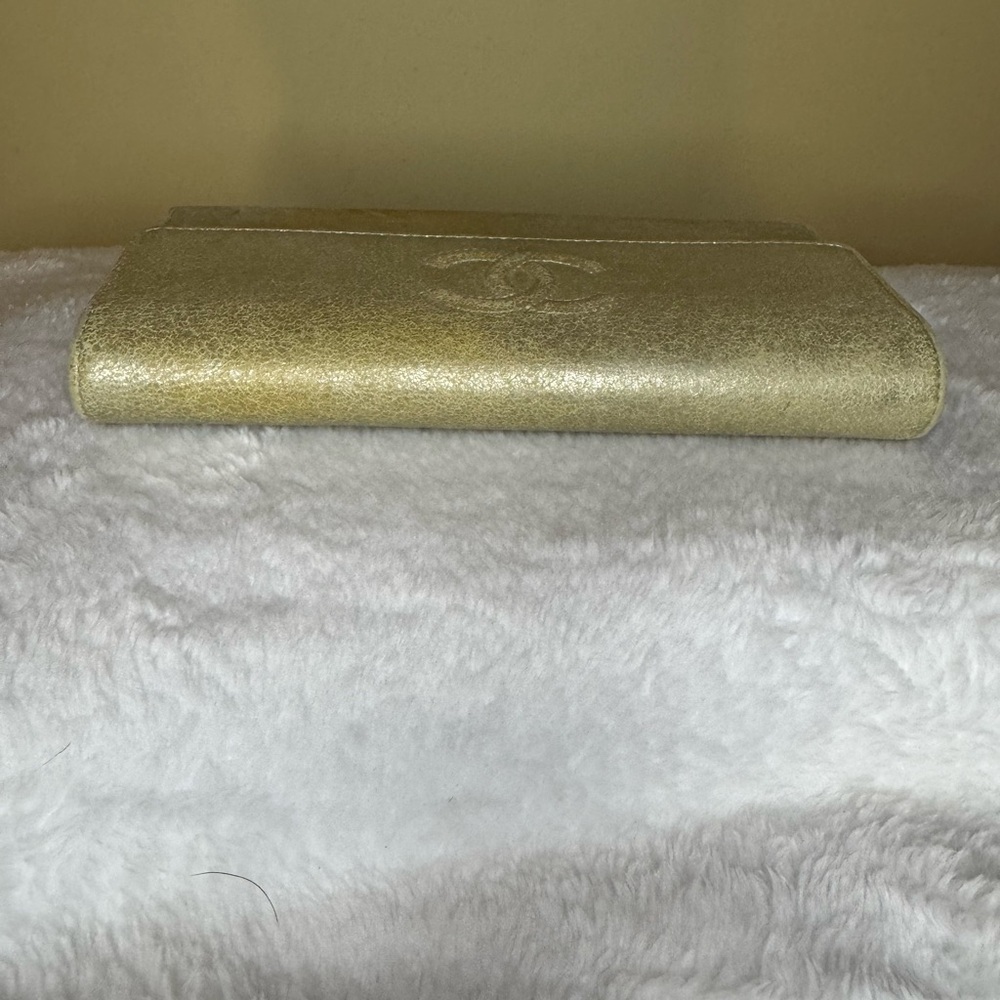 Chanel Gold Metallic Snap Flap Wallet with Auth Sticker - Picture 3 of 9